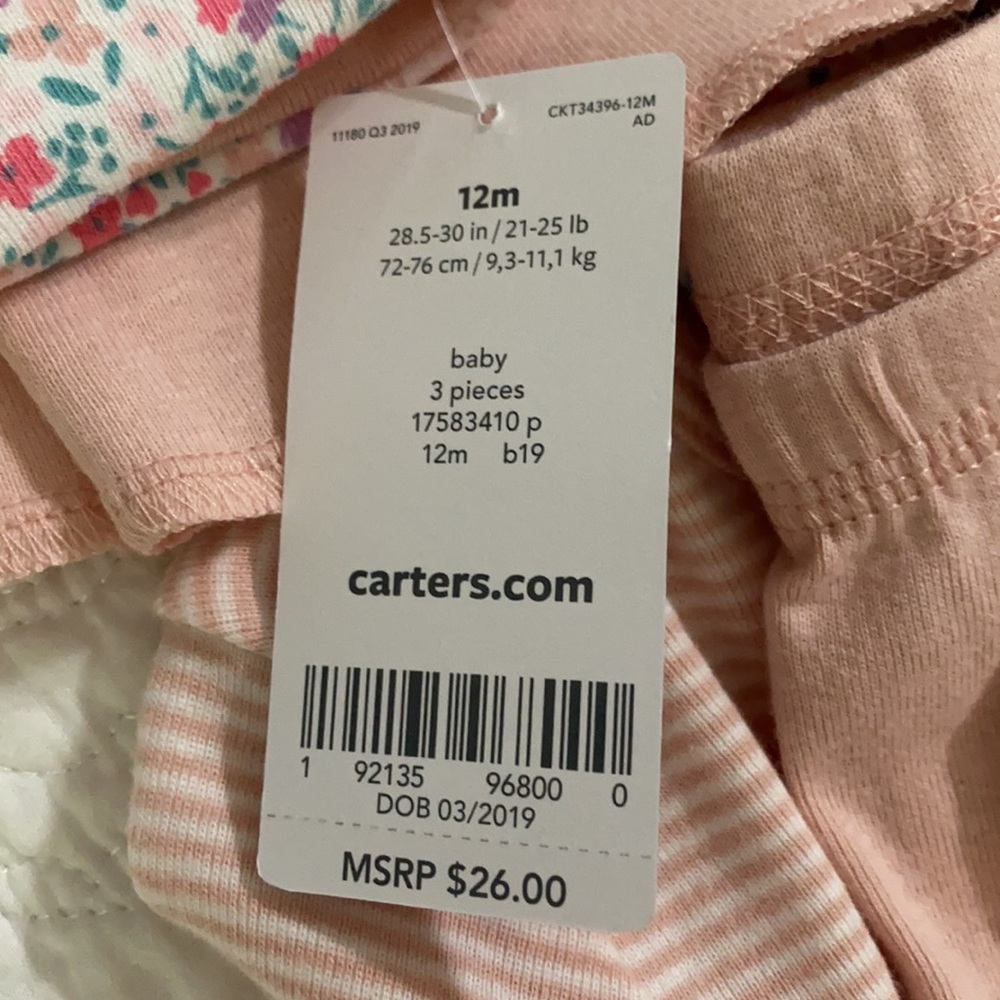 Carter’s baby girl hoodie set pink and floral 12m - Picture 7 of 9